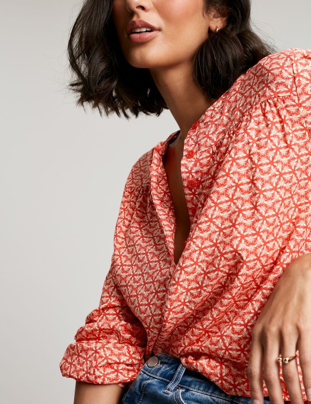 Printed Round Neck Popover Blouse image 8
