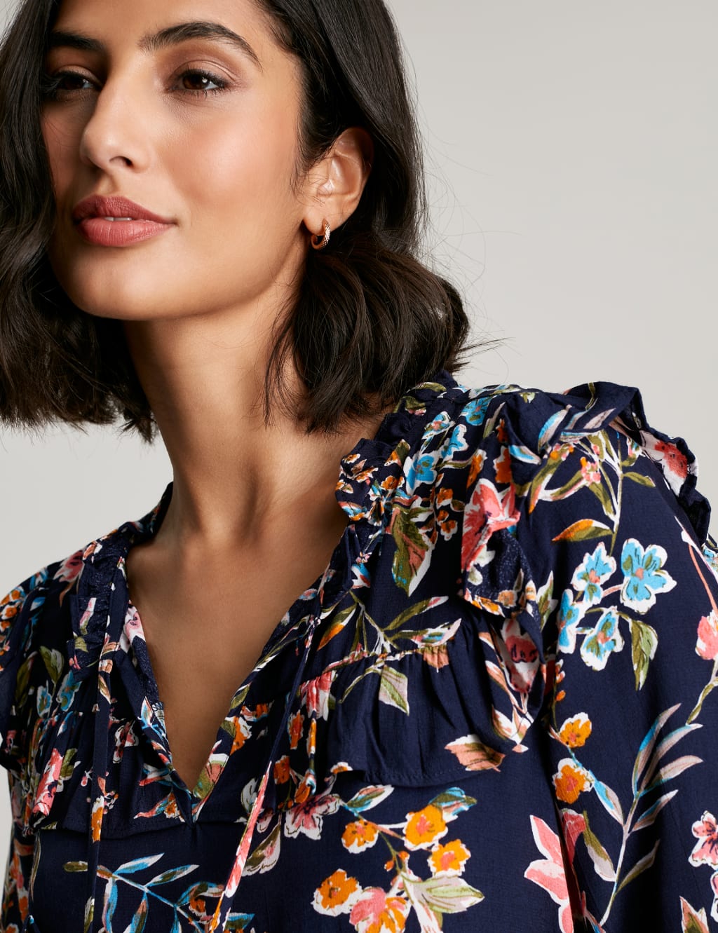 Floral Tie Neck Frill Detail Tunic image 3