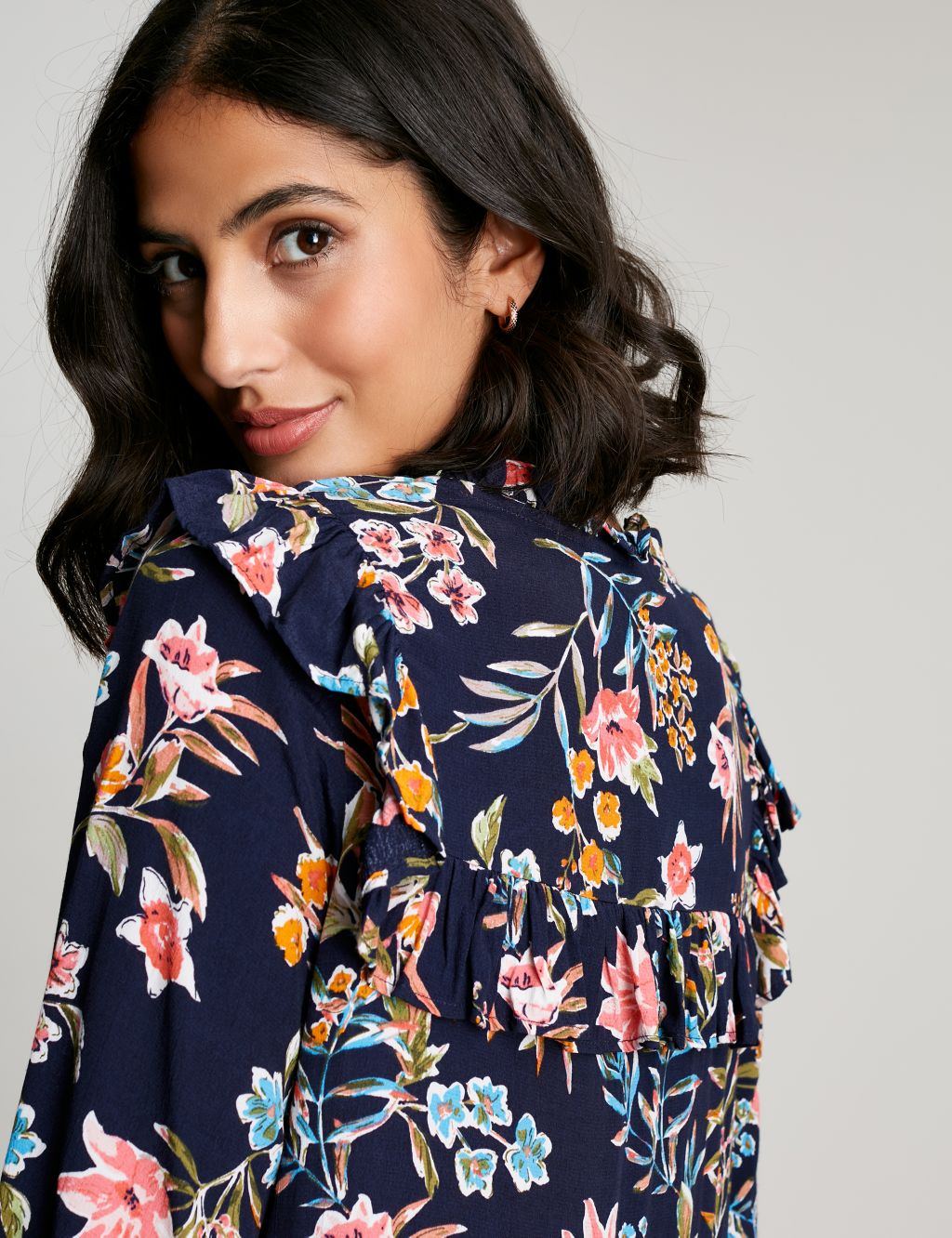 Floral Tie Neck Frill Detail Tunic image 4