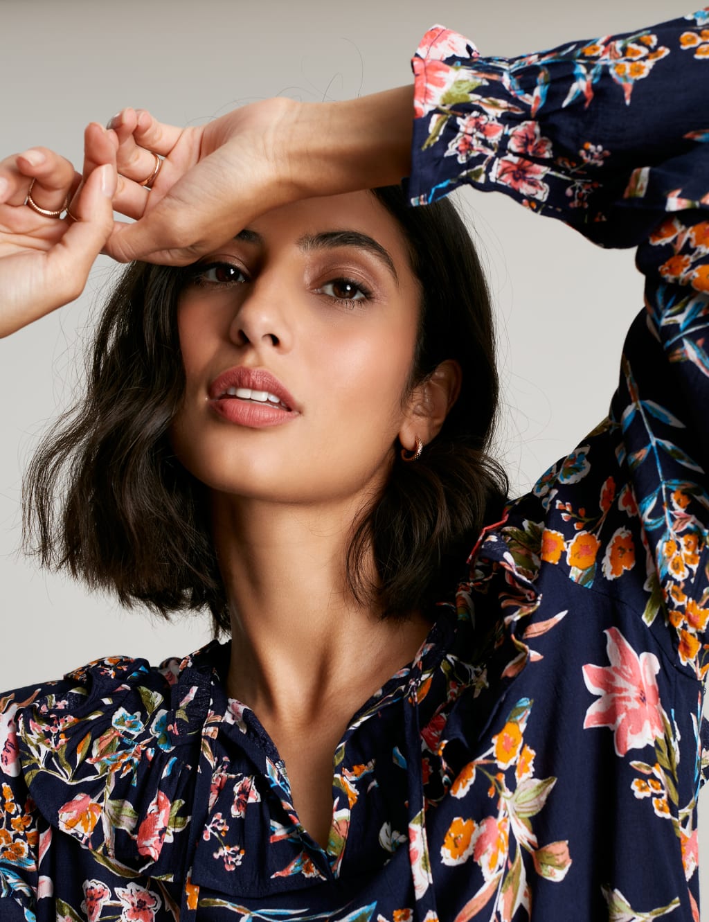 Floral Tie Neck Frill Detail Tunic image 7