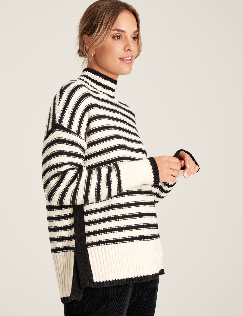 Cotton Rich Striped Funnel Neck Jumper