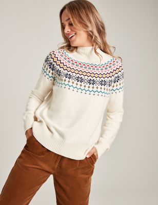 Joules Womens Cotton Rich Fair Isle Funnel Neck Jumper - 18 - Ivory, Ivory