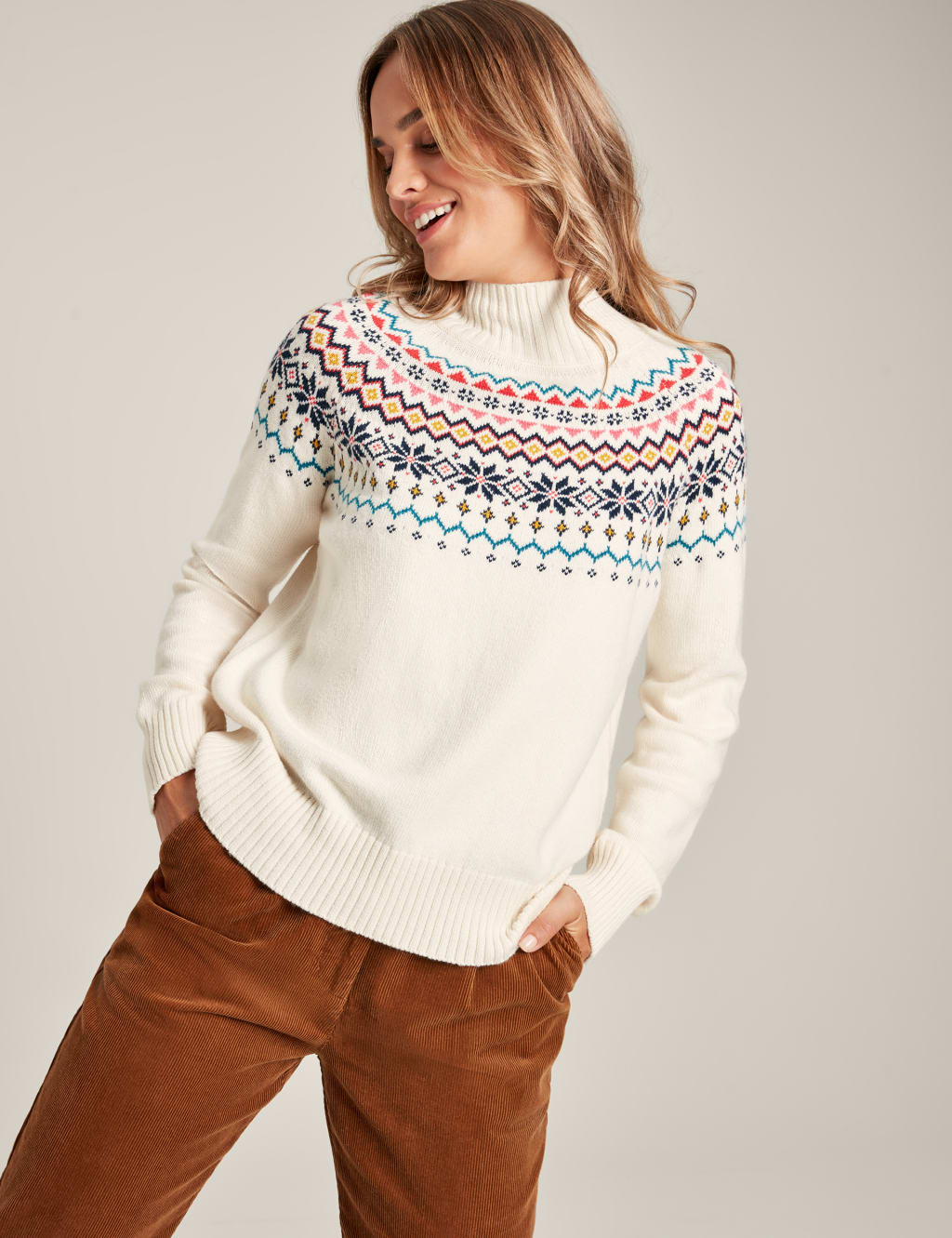 Cotton Rich Fair Isle Funnel Neck Jumper