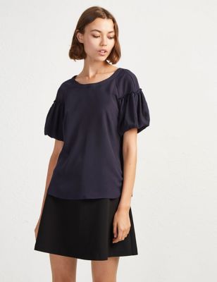 French Connection Womens Puff Sleeve Blouse - Navy, Navy