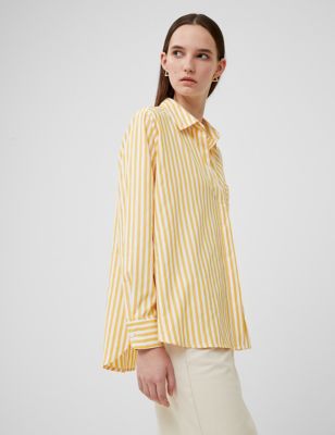 French Connection Womens Cotton Blend Striped Relaxed Popover Blouse - Yellow Mix, Yellow Mix