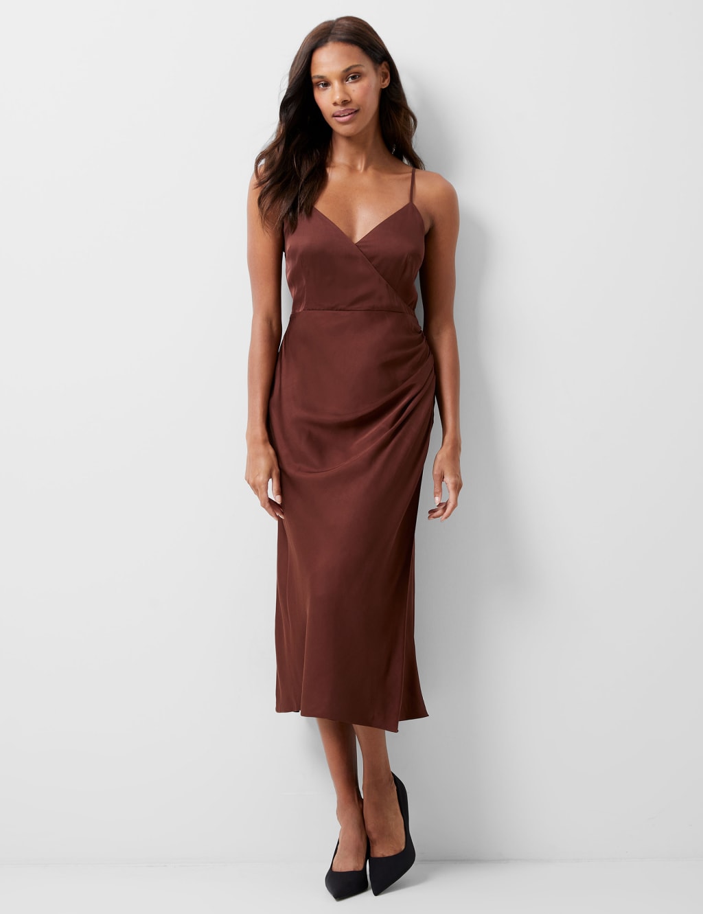 Ghost satin maxi cami hot sale dress with lace inserts