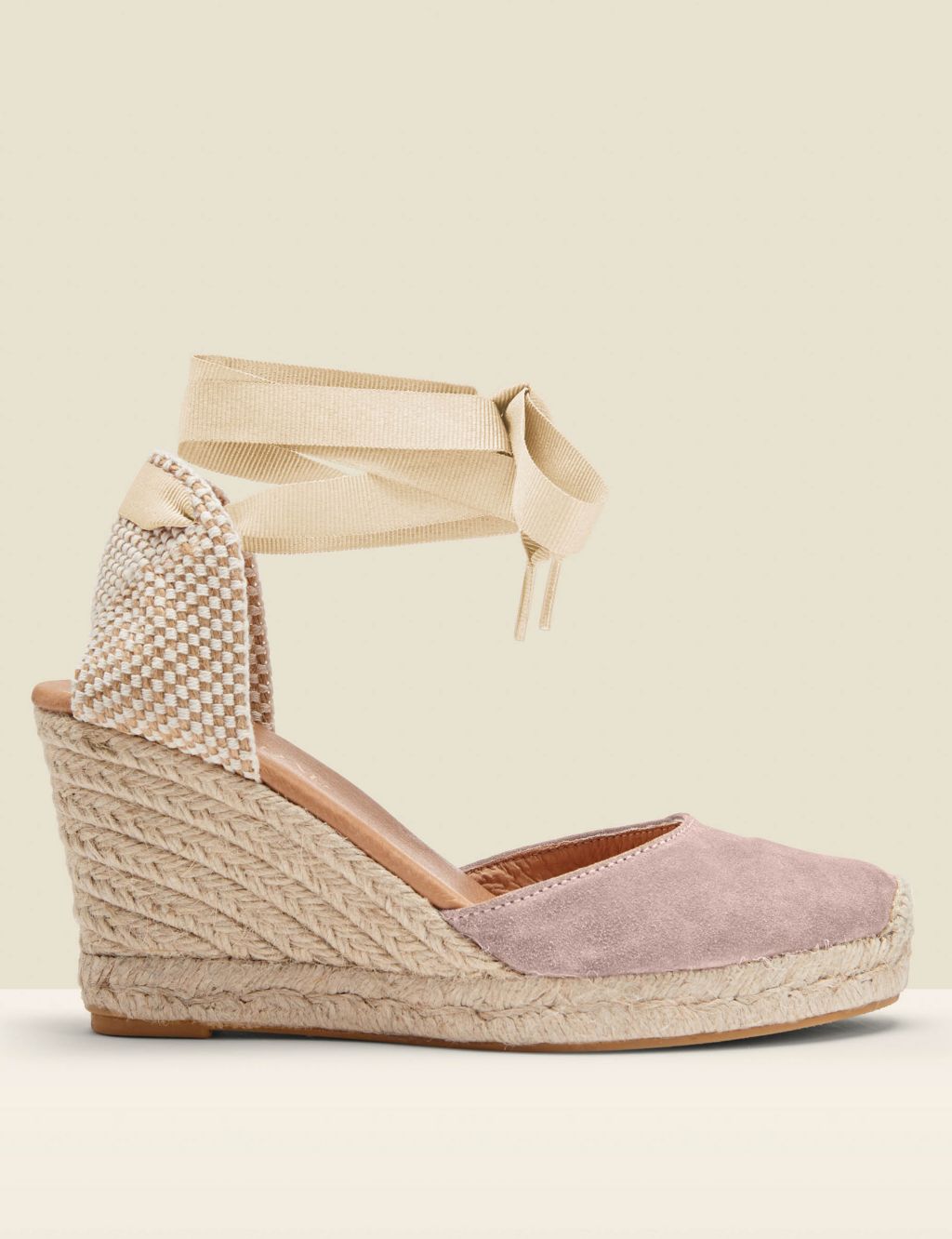 Suede Lace Up Wedge Espadrilles