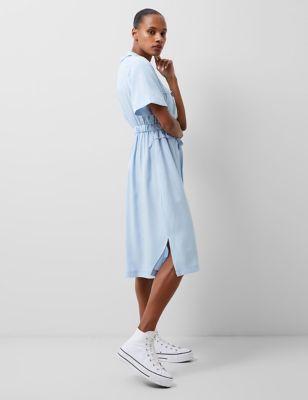 French Connection Women's Pure Lyocell Midaxi Shirt Dress - Blue, Blue,White,Navy