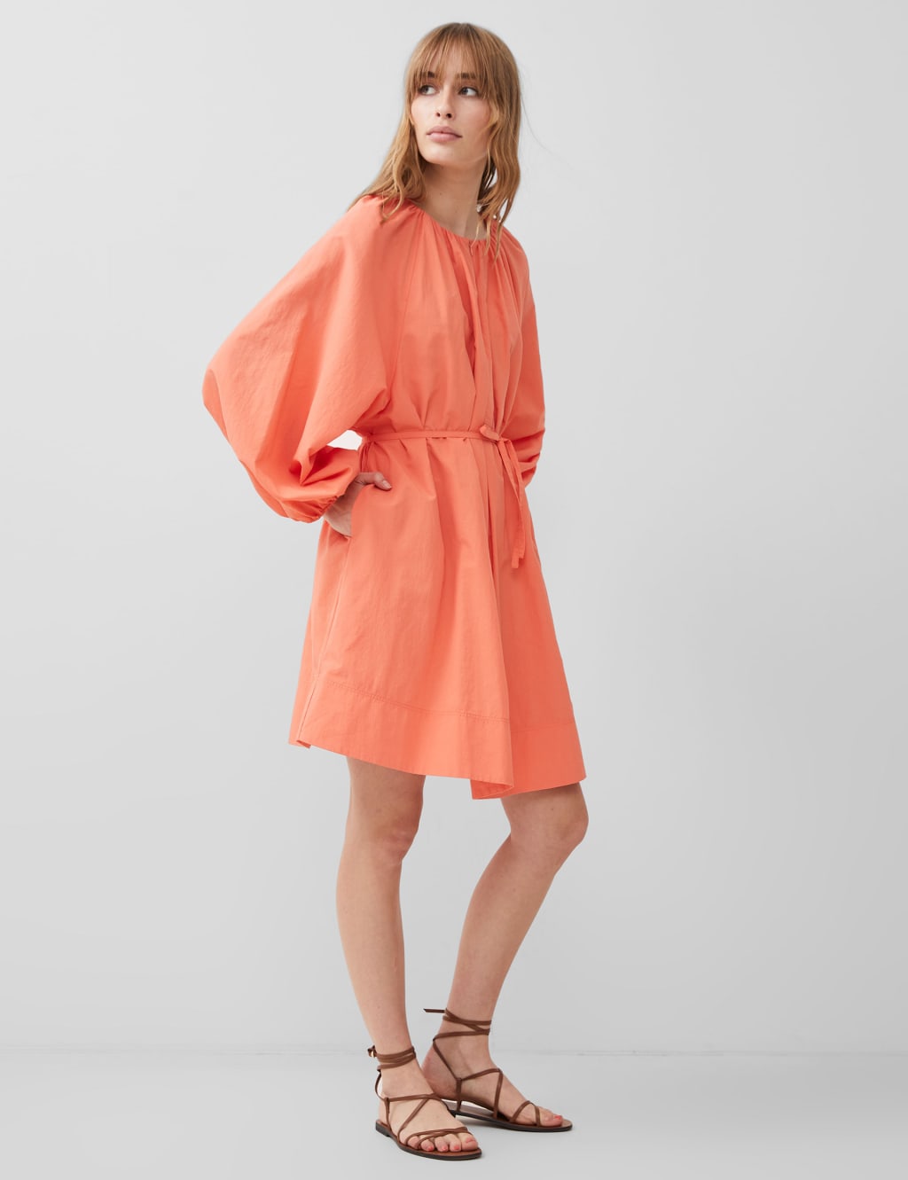 Round Neck Mini Smock Dress