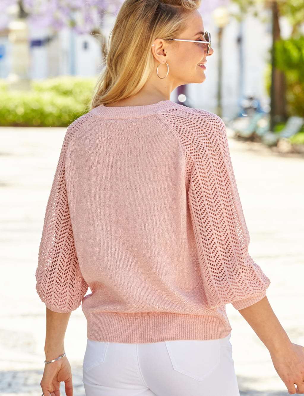 Pointelle V-Neck Blouson Sleeve Jumper image 2