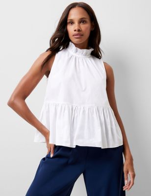 French Connection Womens Pure Cotton Sleeveless Peplum Top - White, White
