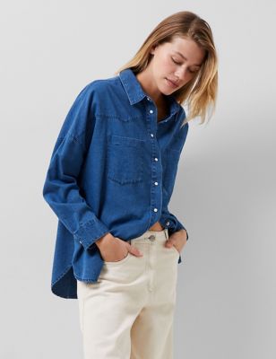 French Connection Womens Denim Collared Shirt - Blue, Blue