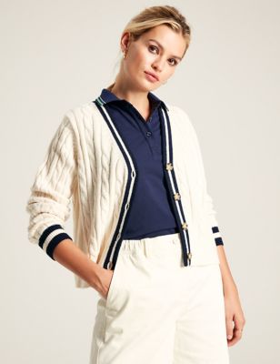 Joules Women's Pure Cotton Cable Knit Cardigan - 6 - Cream Mix, Cream Mix
