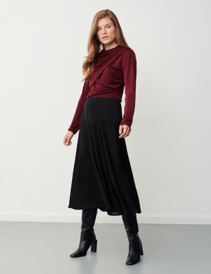 Finery London Womens Midi A-Line Skirt - 8 - Black, Black,Red