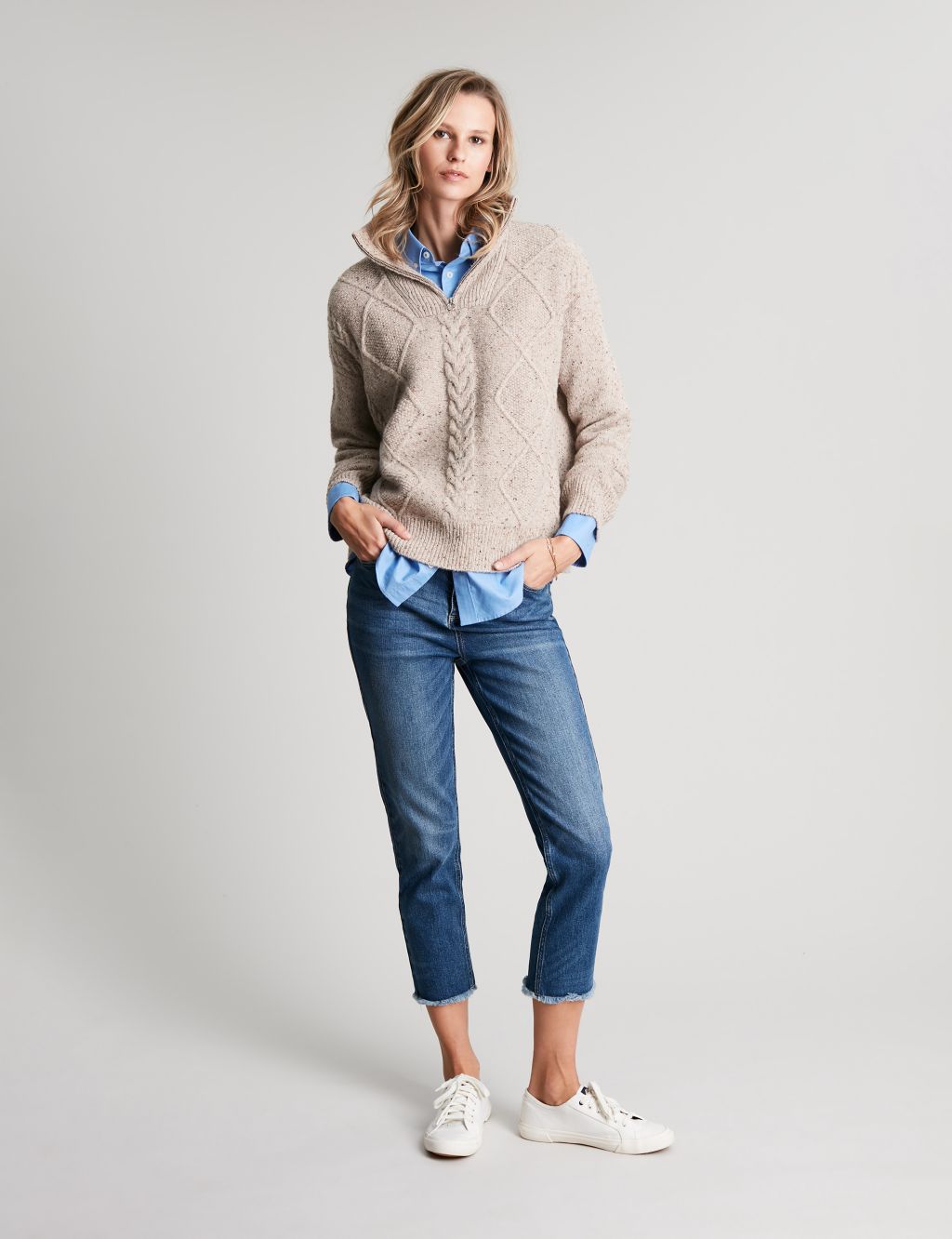 Wool Rich Cable Knit Collared Jumper image 1