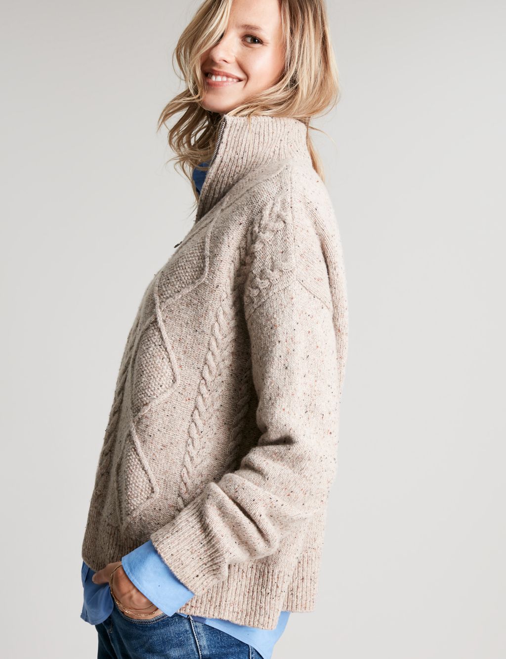 Wool Rich Cable Knit Collared Jumper image 4