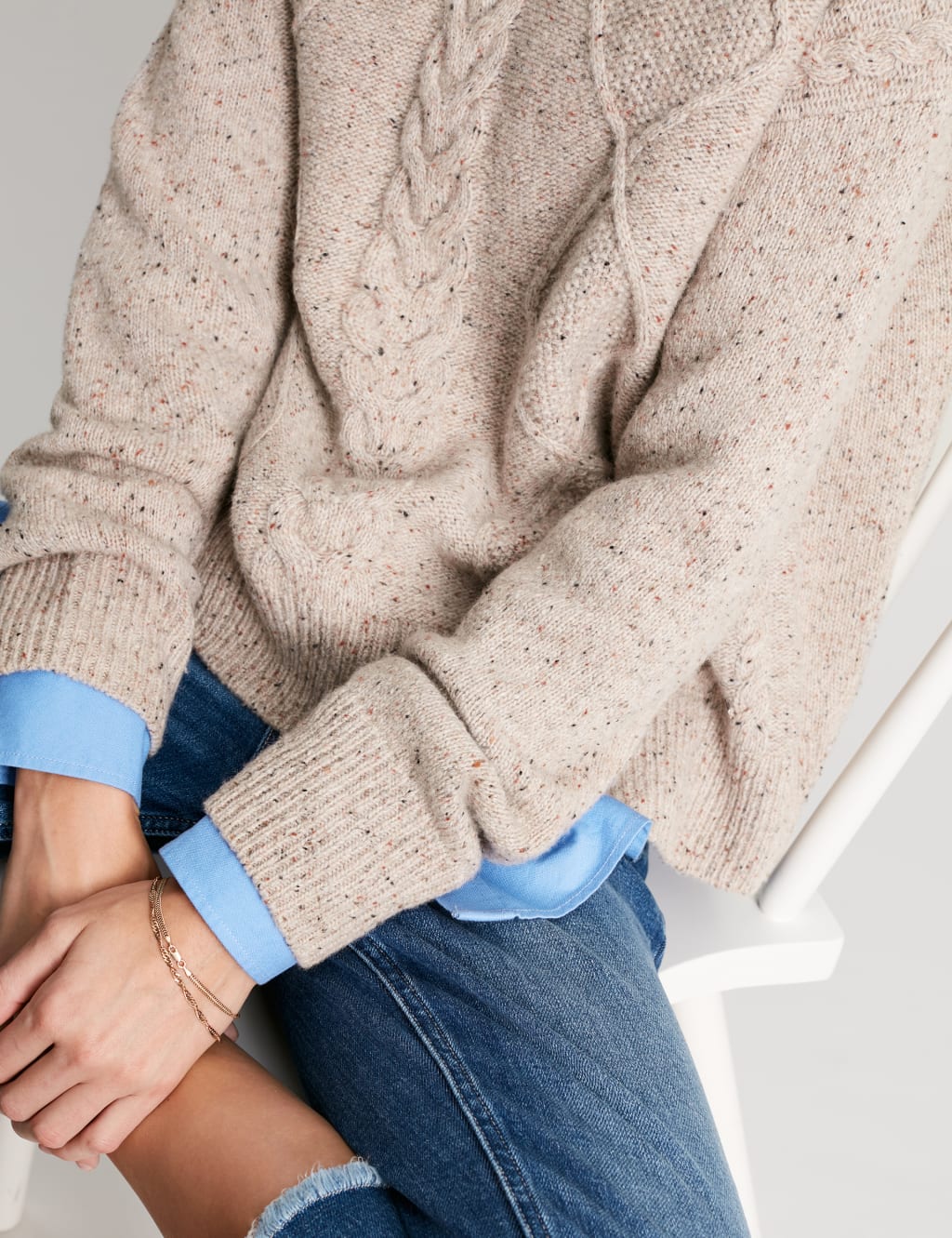 Wool Rich Cable Knit Collared Jumper image 7