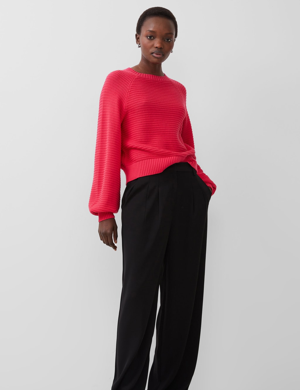 Pure Cotton Ribbed Round Neck Jumper