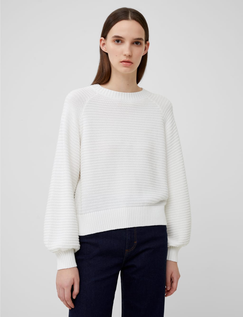 Pure Cotton Ribbed Round Neck Jumper