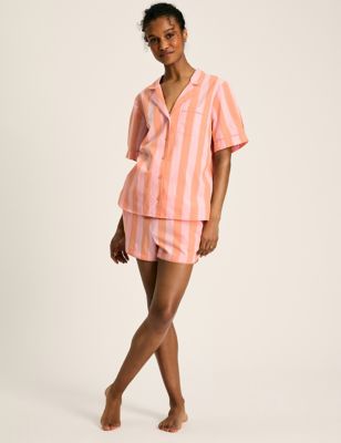 Joules Women's Pure Cotton Striped Pyjama Set - Pink Mix, Pink Mix,Blue Mix