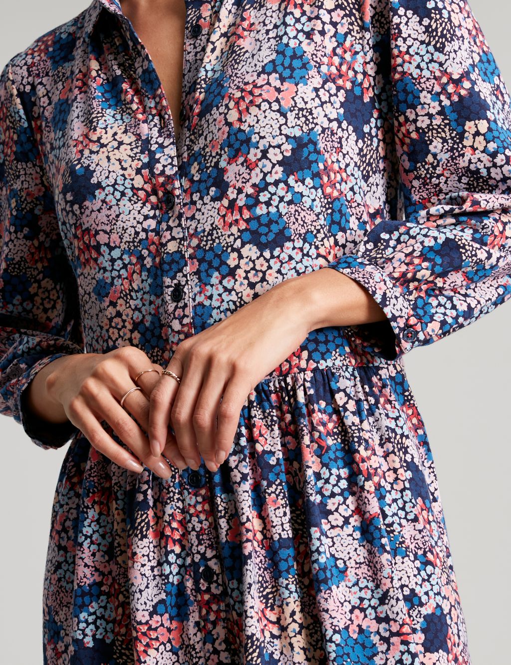 Jersey Floral Midi Shirt Dress image 3