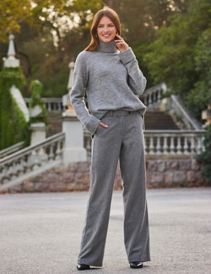 Sosandar Womens Wool Blend Wide Leg Trousers - 16REG - Grey, Grey