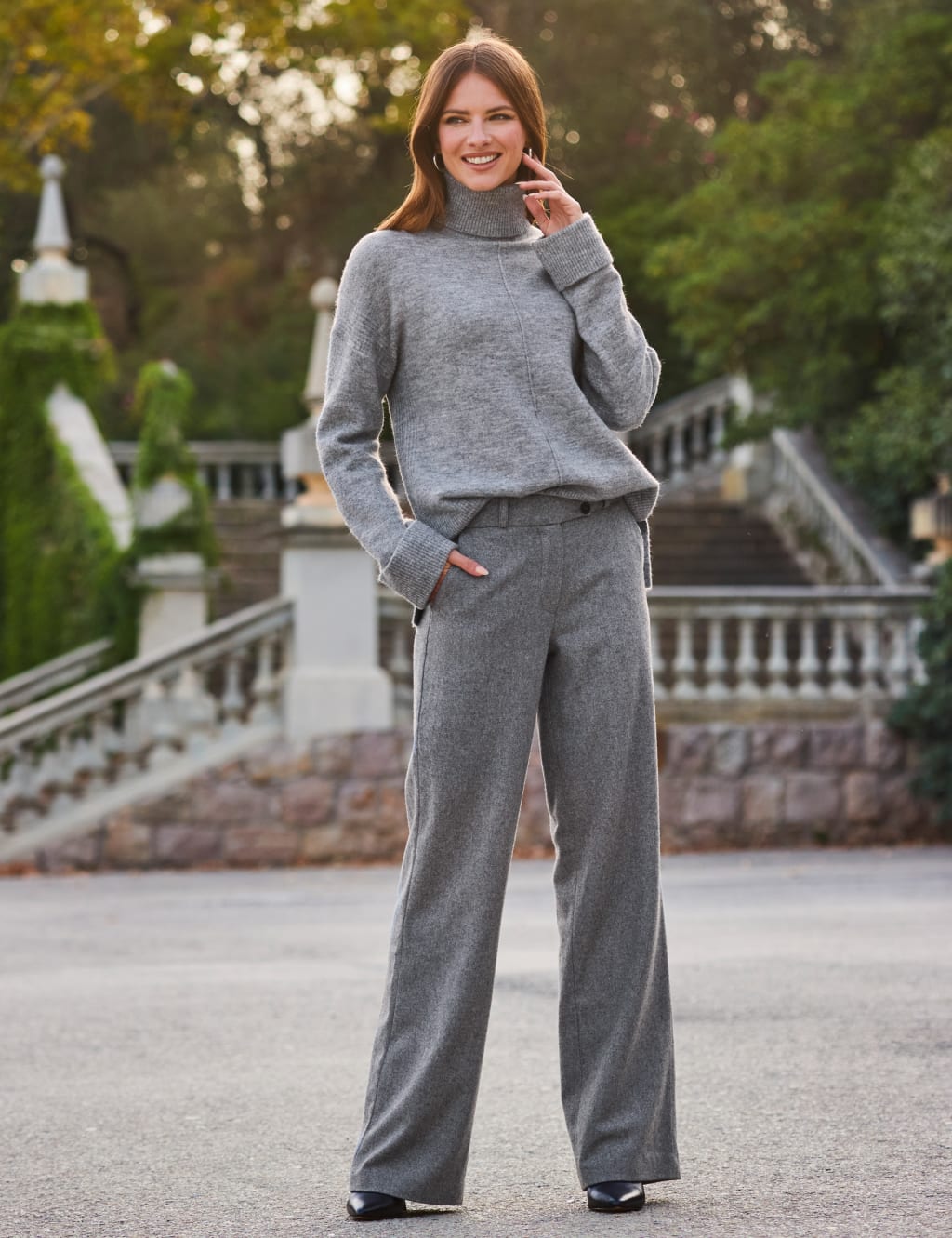 Wool Blend Wide Leg Trousers