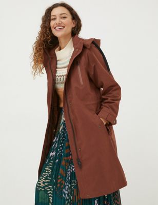 Fatface Womens Waterproof Hooded Longline Raincoat - 18 - Brown, Brown