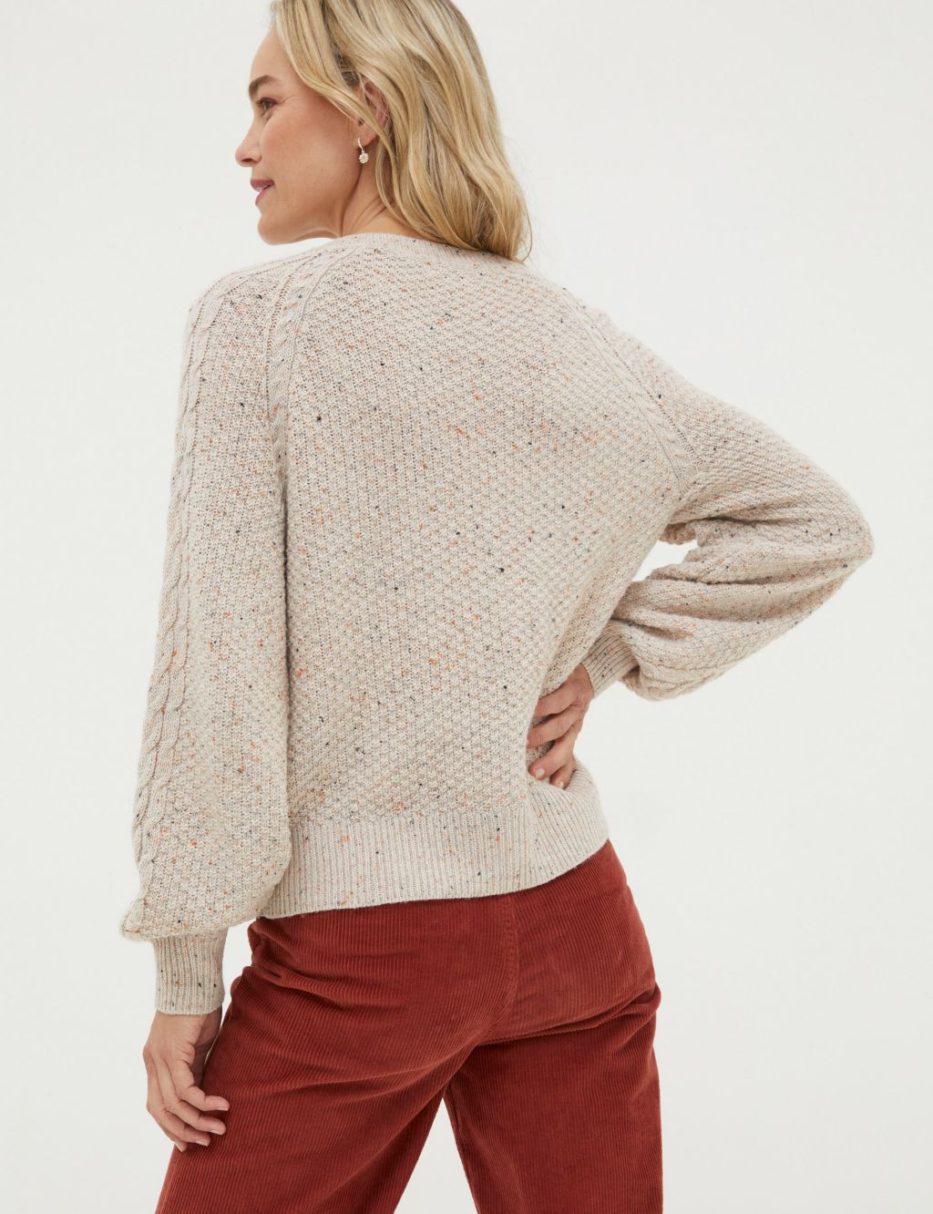 Cable Knit Crew Neck Cardigan with Wool image 3