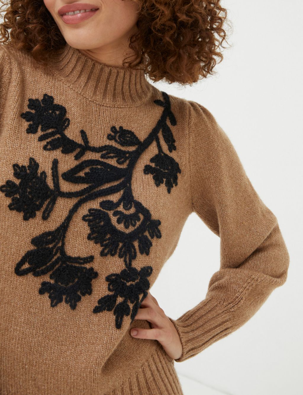 Embroidered Funnel Neck Jumper with Cotton image 4
