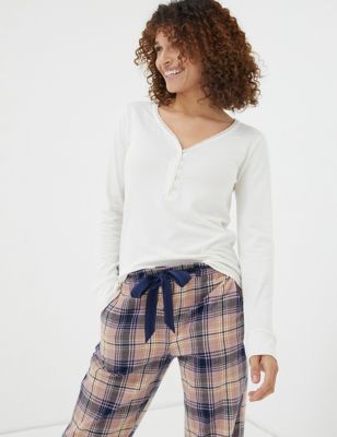 Fatface Womens Cotton Modal Lace Trim Pyjama Top - 10 - Ivory, Ivory
