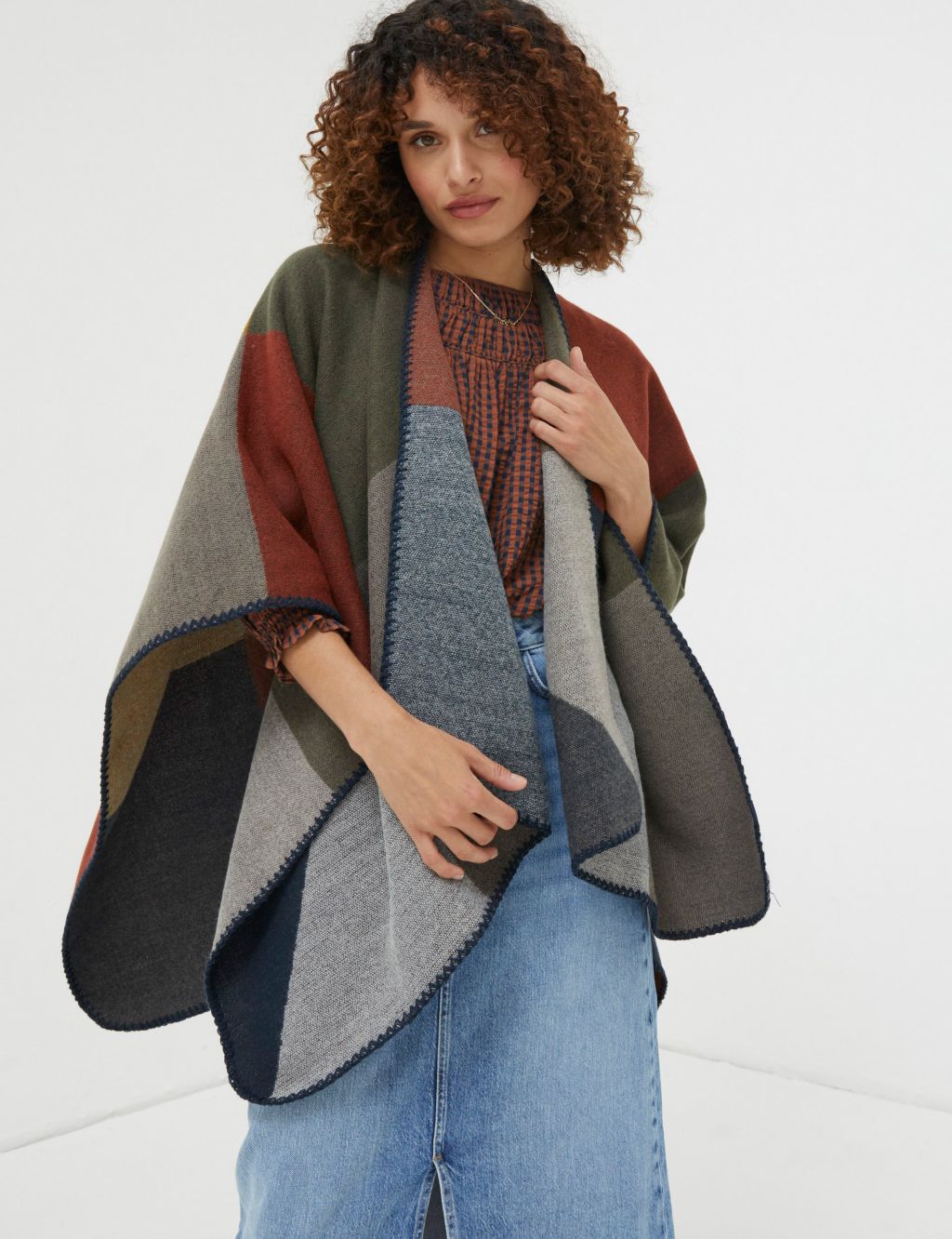 Checked High Low Poncho