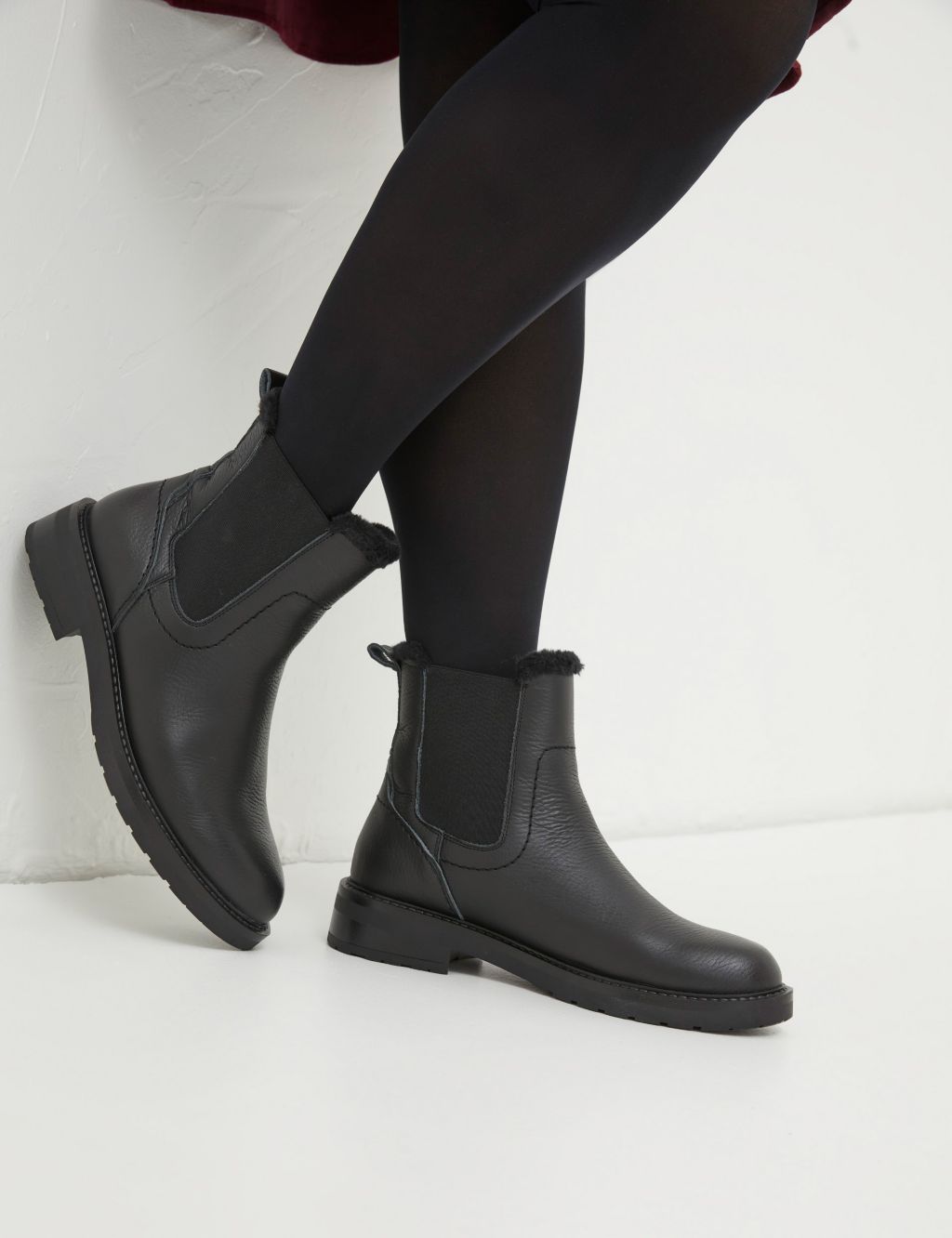 Leather Chelsea Faux Fur Lining Ankle Boots