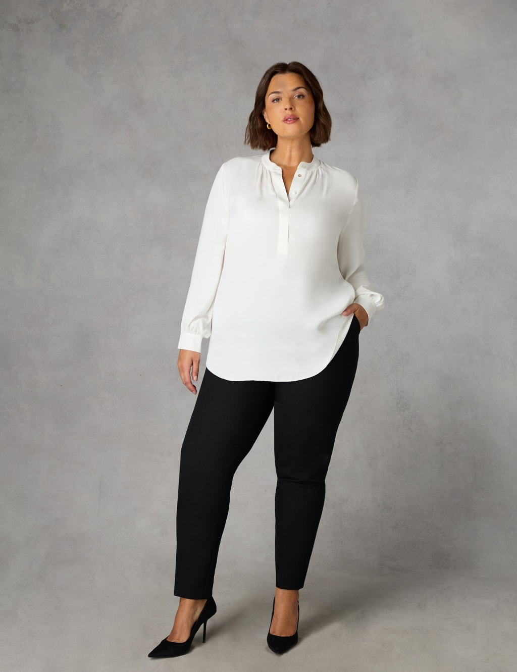 Satin Collared Blouson Sleeve Blouse image 3