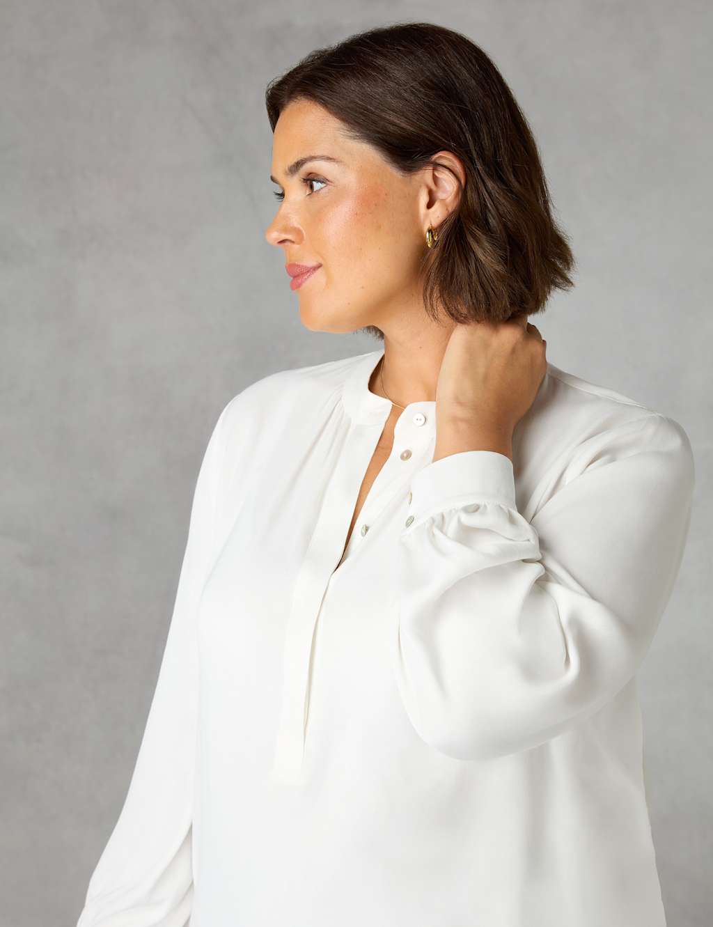 Satin Collared Blouson Sleeve Blouse image 5