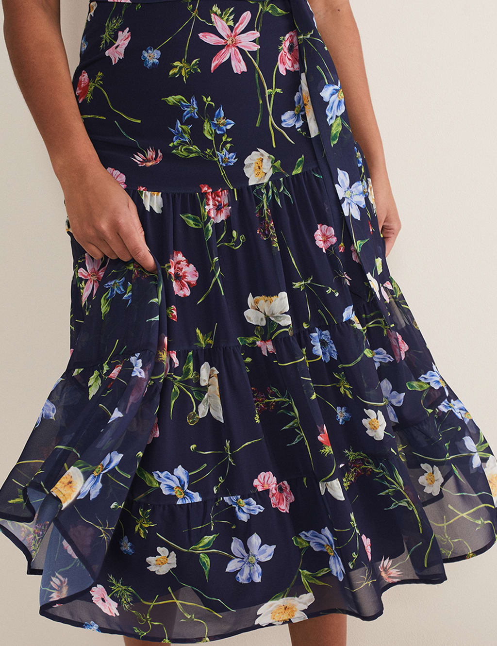 Floral V-Neck Tie Waist Midi Tiered Dress image 6