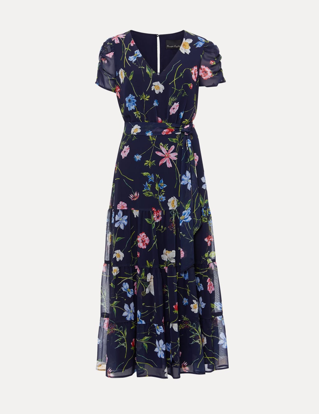 Floral V-Neck Tie Waist Midi Tiered Dress image 2