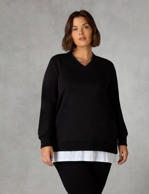 Live Unlimited London Womens Jersey V-Neck Sweatshirt - 14 - Black, Black