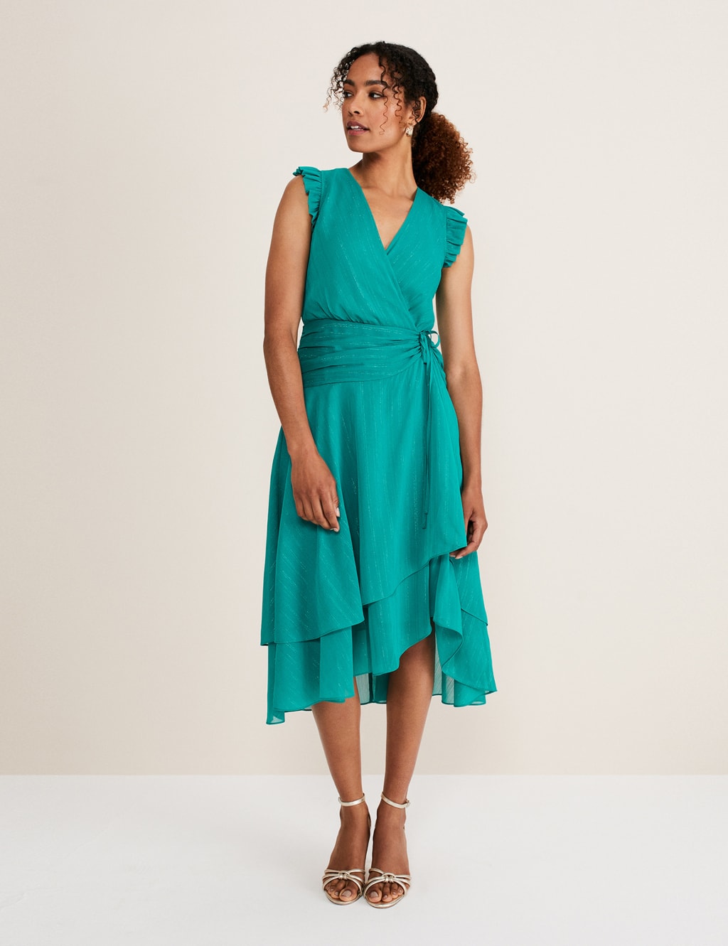 V-Neck Ruched Knee Length Wrap Dress image 1