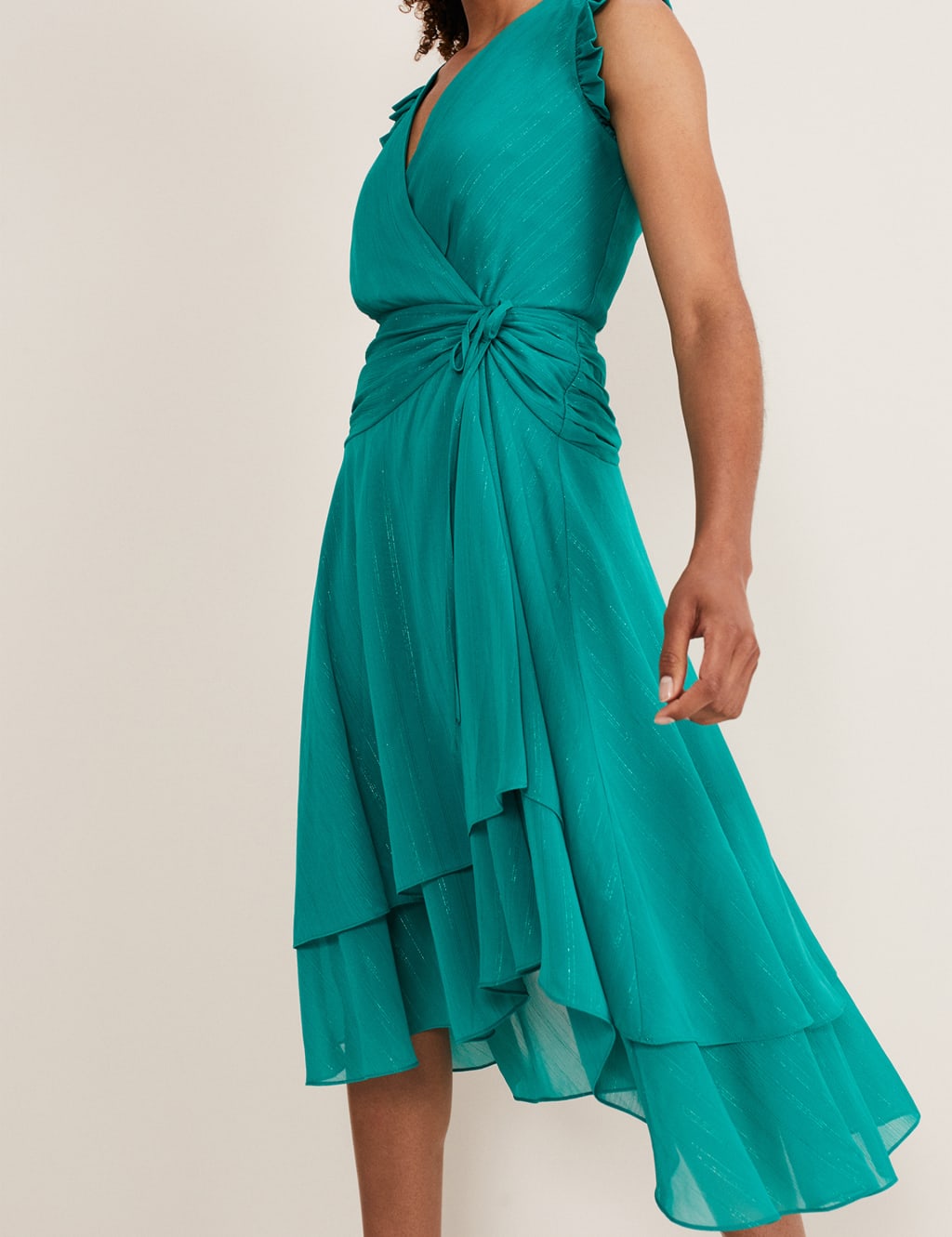 V-Neck Ruched Knee Length Wrap Dress image 4