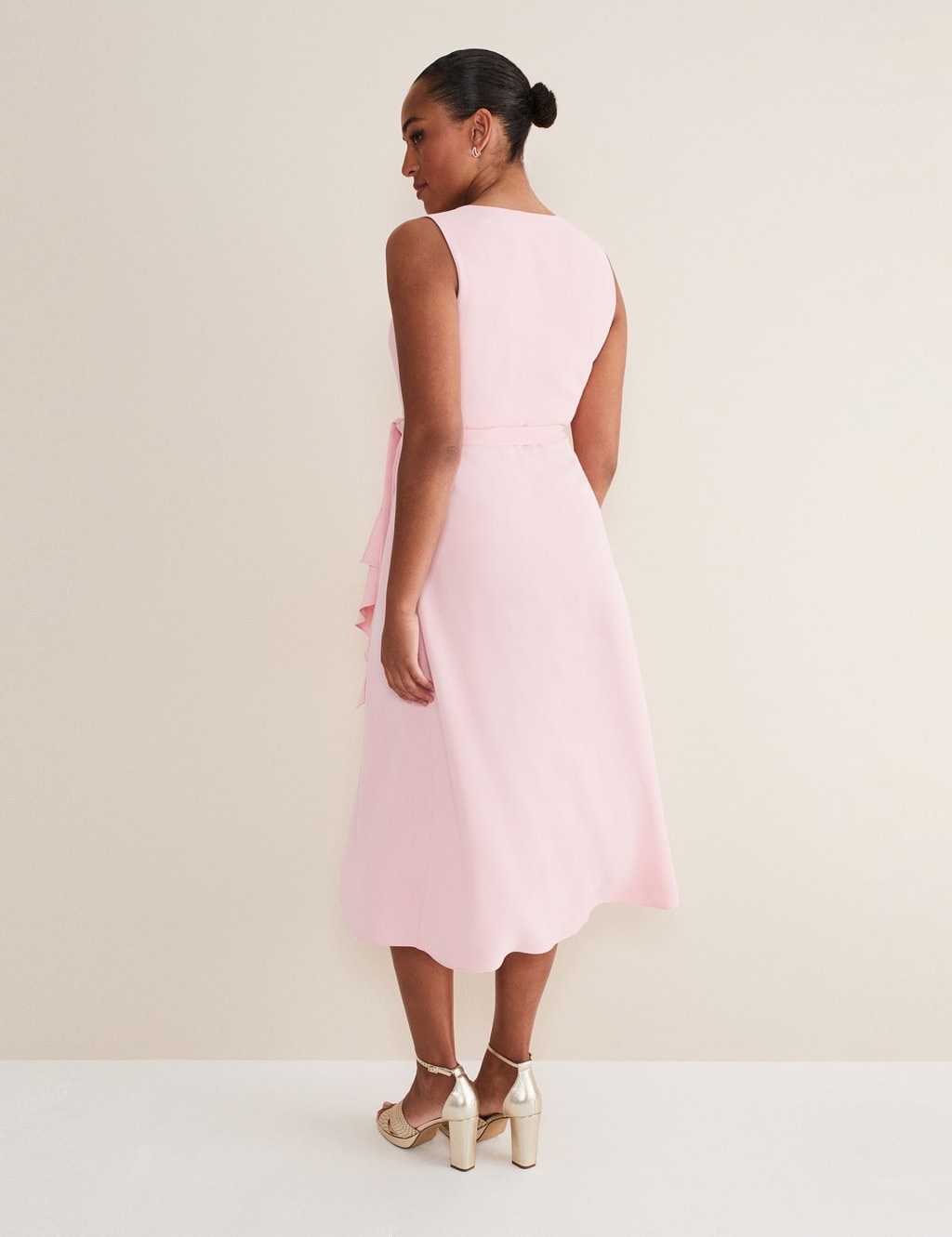 V-Neck Ruffle Midi Wrap Dress image 3