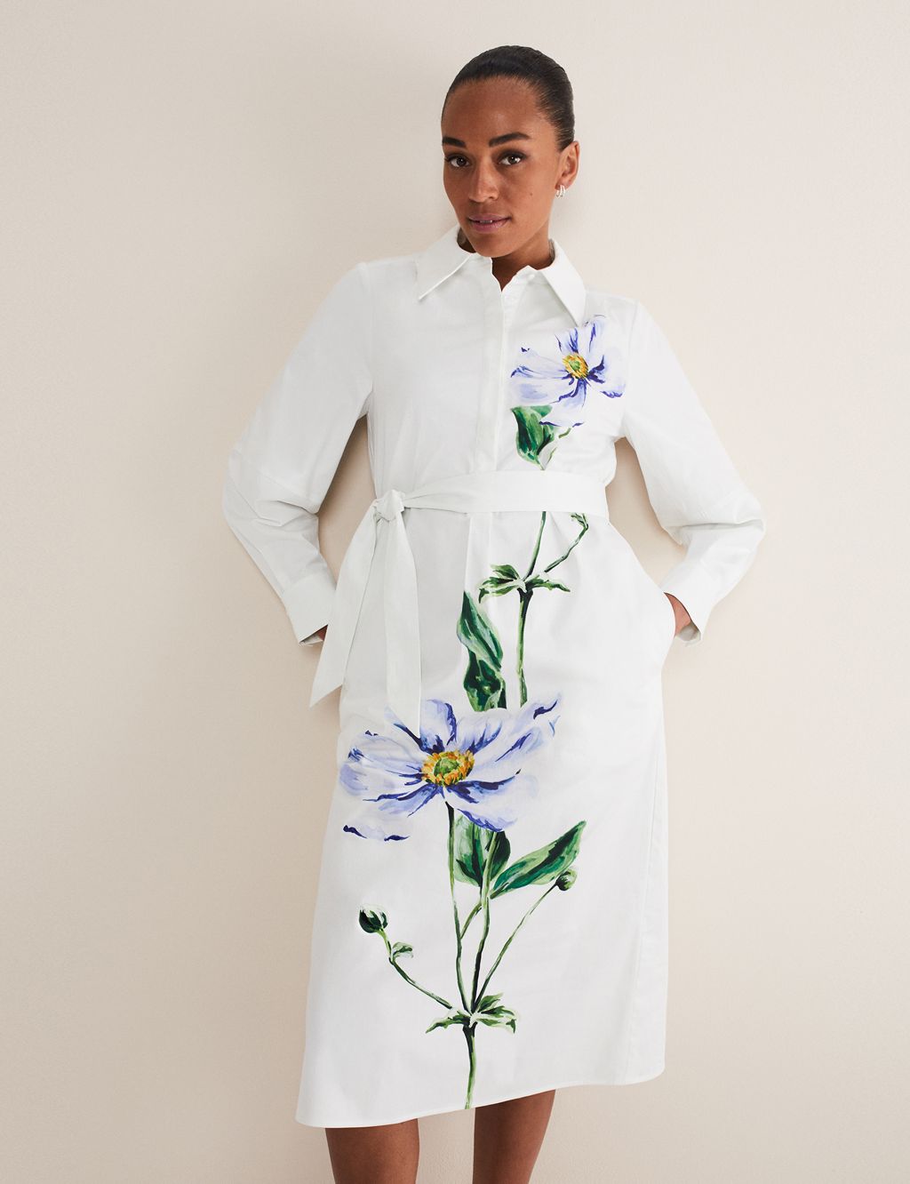 Cotton Rich Floral Midi Shirt Dress image 4