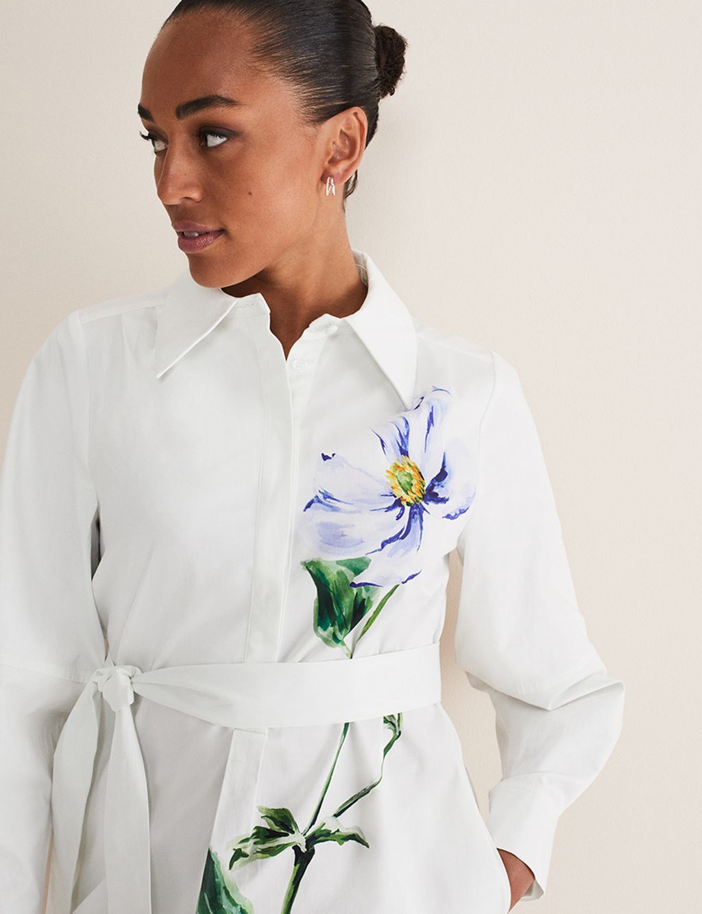 Cotton Rich Floral Midi Shirt Dress image 5