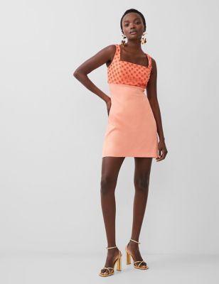 French Connection Womens Crepe Embroidered Square Neck Mini Shift Dress - 14 - Orange, Orange
