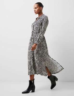 French Connection Womens Zebra Print Midaxi Shirt Dress - Black Mix, Black Mix