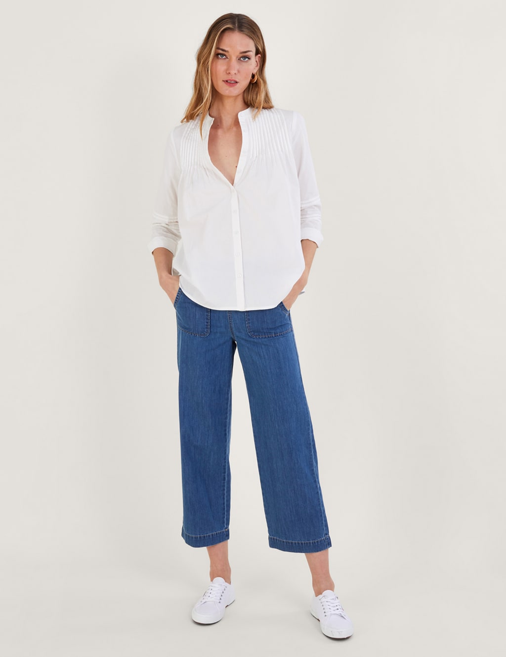 Pure Cotton Longline Relaxed Pintuck Blouse image 1