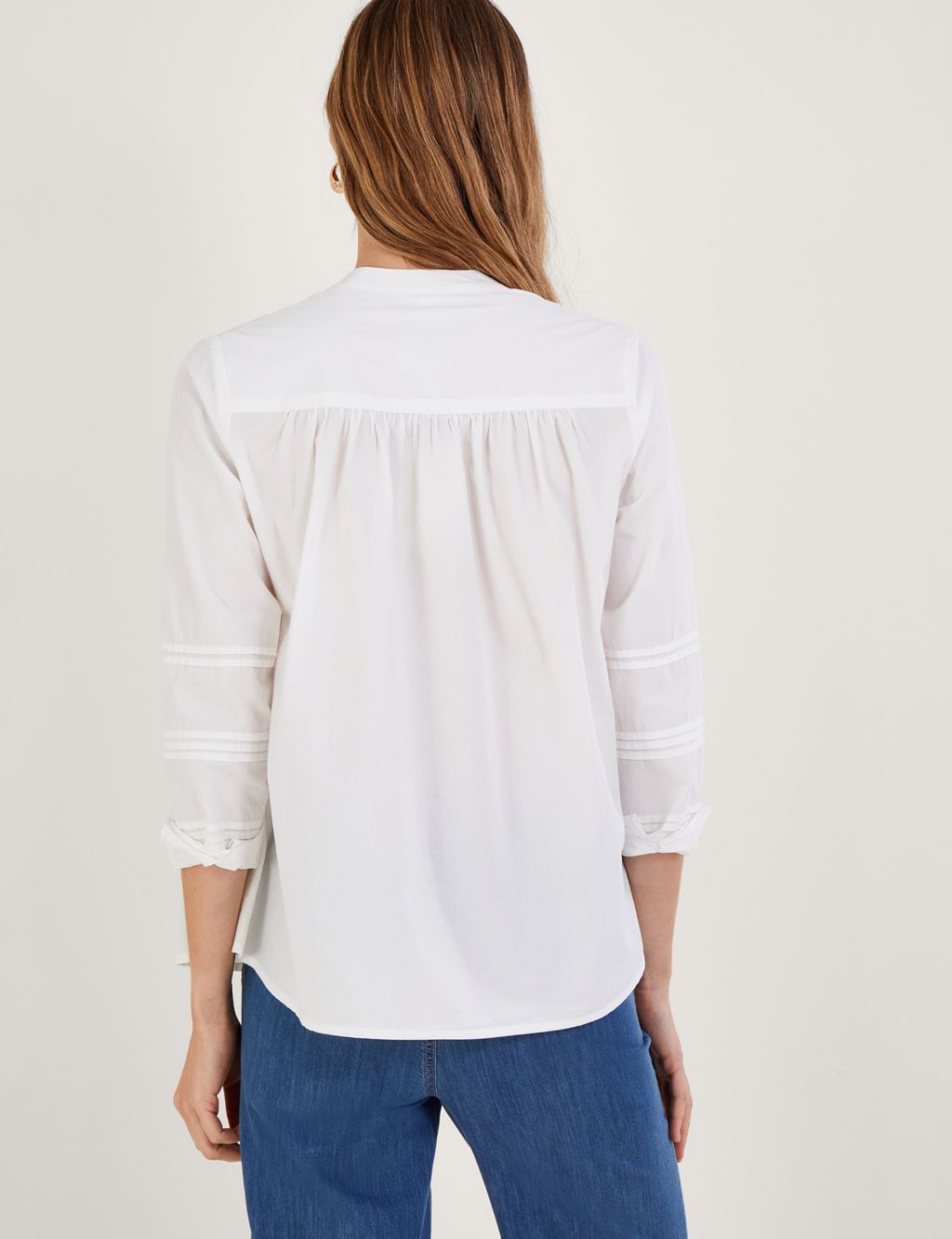 Pure Cotton Longline Relaxed Pintuck Blouse image 3