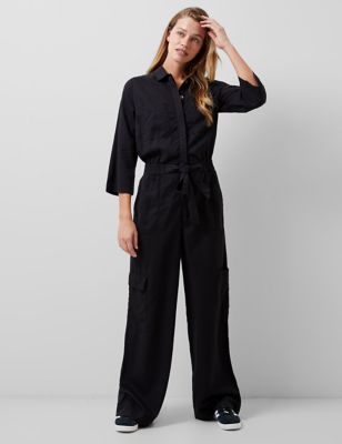 French Connection Womens Pure lyocelltm Belted Collared Jumpsuit - XS - Black, Black
