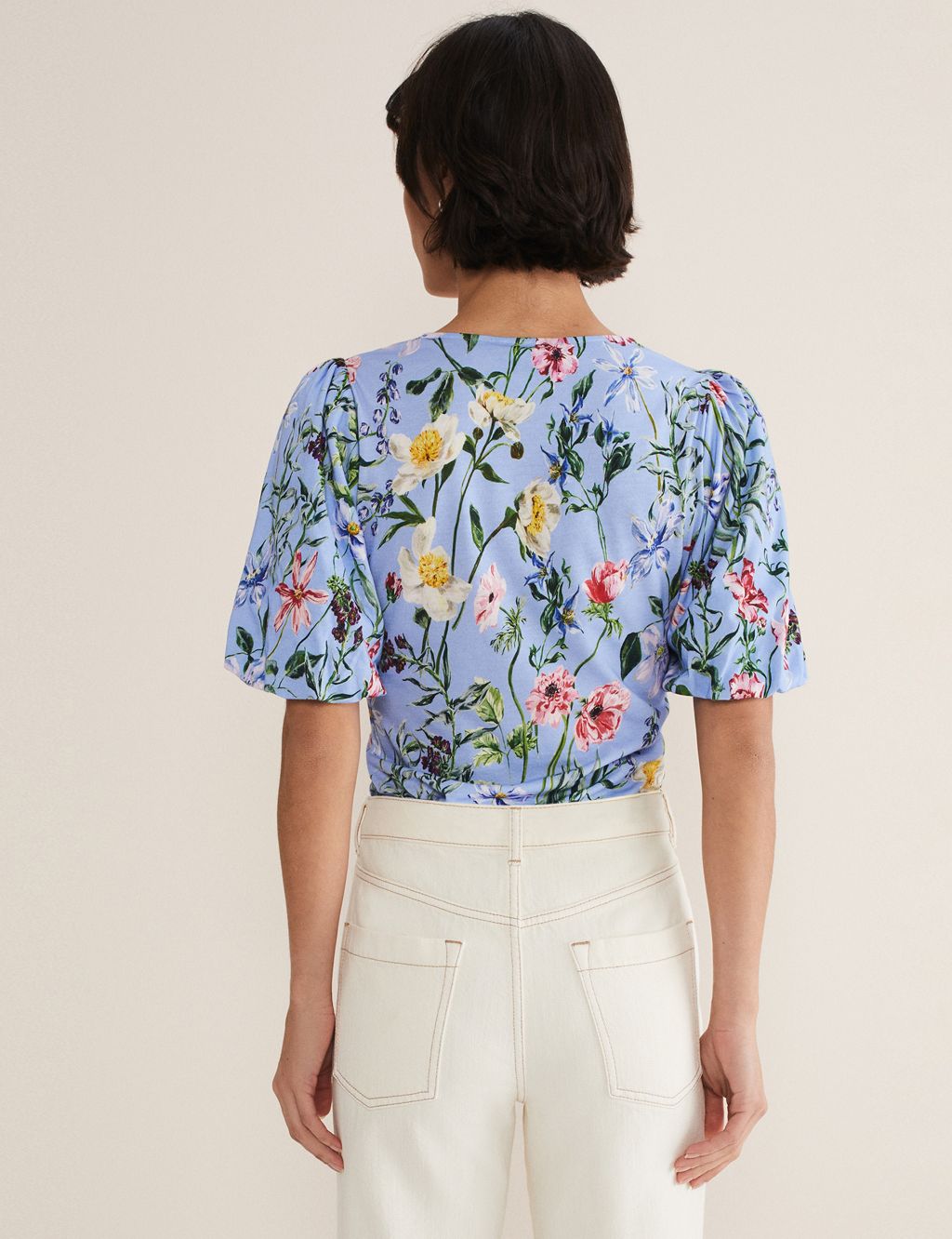 Cotton Modal Blend Floral Puff Sleeve Top image 3