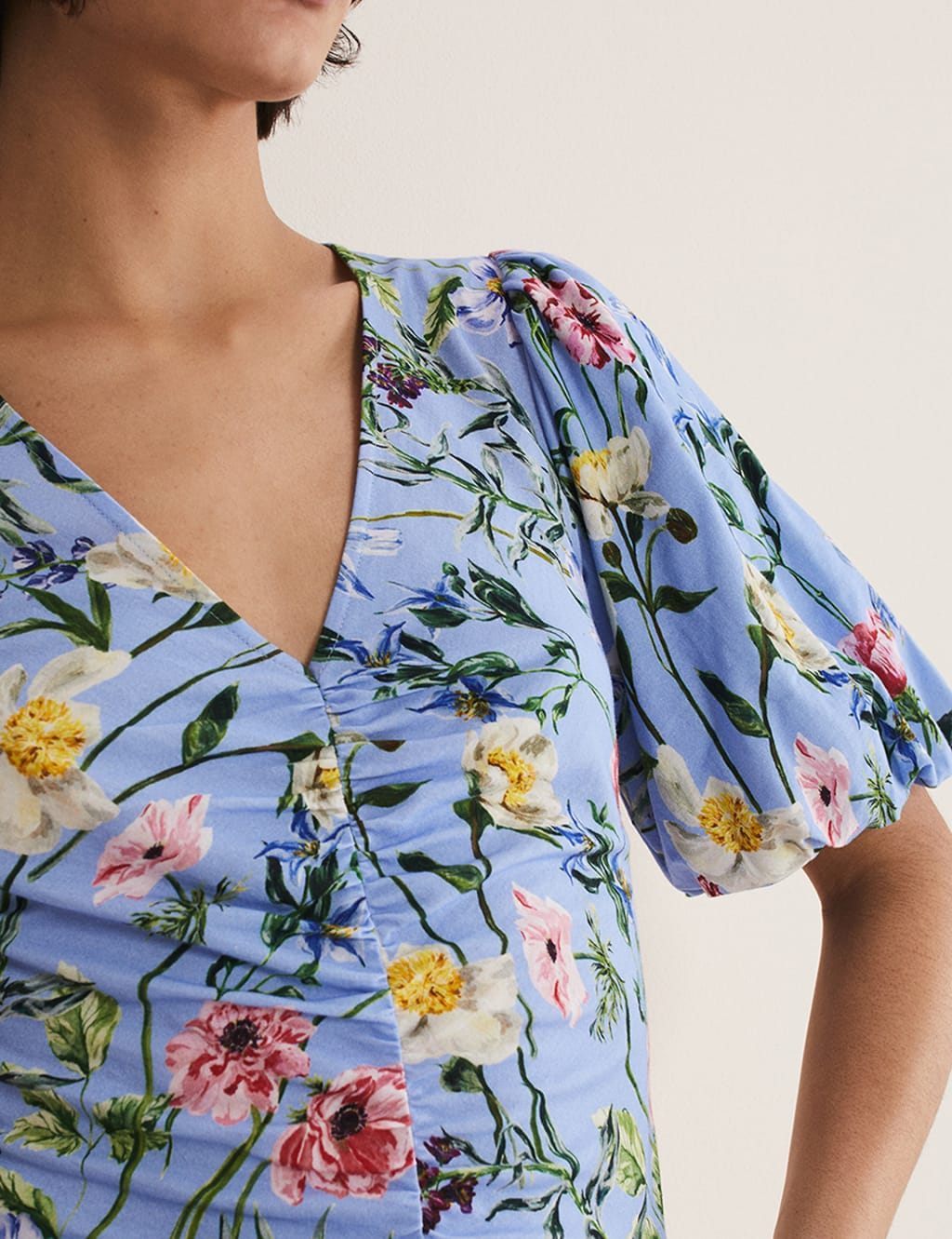 Cotton Modal Blend Floral Puff Sleeve Top image 5